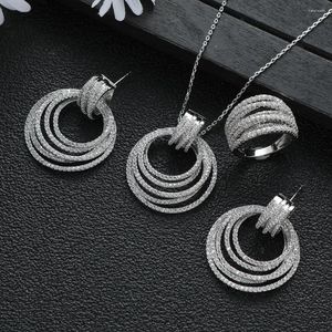 Naszyjnik Set Set Designer Luksusowe linie skrętu geometria Cuubic Cydron zaręczyny Dubai Naija Bridal Earring Jewelry D1396