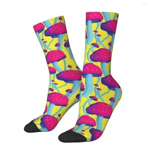 Men's Socks All Seasons Crew Stockings Mushrooms. Neon Colors Seamless Pattern Funny Hip Hop Long Accessories For Men Women Gift