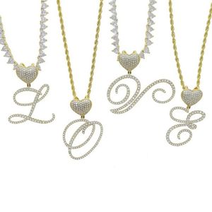 Chains Arrived A-Z Cursive Heart Letters Name Pendant Necklace Iced Out Bling Cubic Zircon Gold Silver Color Charm Hip Hop Jewelry199U