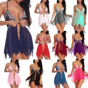 Bras Sets Women Sexy Lingerie Underwear Erotic Dress See-through Lace Pajamas Sleepwear Nightdress Thong Costumes Sex Dresses266d