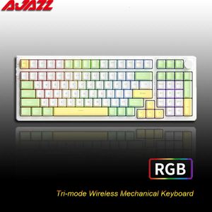 Teclado cobre ajazz ak992 jogos mecânicos rgb 100 teclas swap 5.0 bluetooth sem fio 2.4g usb para pc gamer desktop 231007