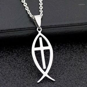 LOT 12 pcs fashion cross Stainless steel jesus fish pendants necklaces Jewelry ST03-11331o