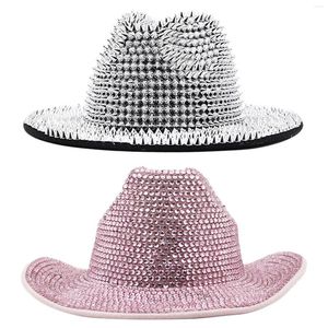 Boinas Mulheres Western Cowgirl Chapéus Bling Wide Brim Cowboy Bachelor Party Disco Acessórios