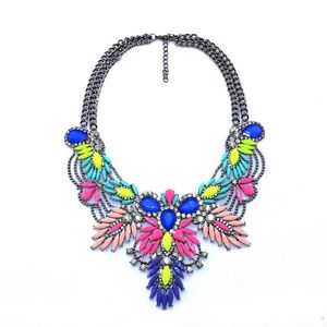 Chokers Fashion Indian Ethnic Statement Large Collar Choker Necklace Women Multicolor Acrylic Crystal Shourouk Necklace Jewelry 231007