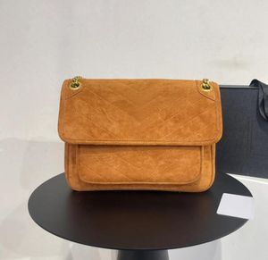 Brązowy zamsz Niki łańcuchowe torby na ramieniu Crossbody Women Envelope Messenger Bag Designer torebki Kate Lady Torebka