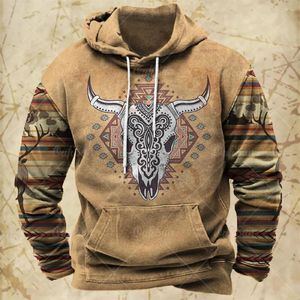 Hoodies masculinos outono hoodie aztek carne crânio impressão roupas de grandes dimensões rua manga comprida vintage para homens moda camisolas