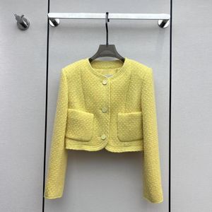 女性用ジャケット初秋の小さな黄色のショートコート不明瞭なビードプロセステクスチャ効果は繊細です