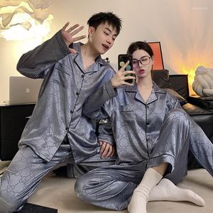 Women's Sleepwear Couple Style Homewear Plus Size Pajamas Real Silk Nightgown Printing Pijama Pyjamas Long Sleeved Pants The