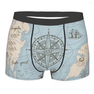 Underpants homens azul mar mapa boxer shorts calcinha macia roupa interior vintage vela iates masculino humor S-XXL