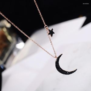 Pendant Necklaces YUN RUO 2023 Rose Gold Color Luxury Qualities Fashion Black Moon Star Necklace Titanium Steel Jewelry Woman Gift No Fade