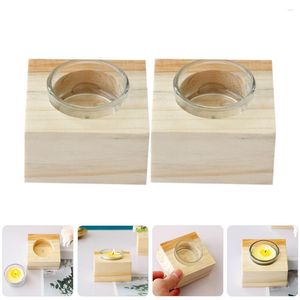 Titulares de vela 2pcs chá de madeira luz tealight titular para mesa de peças centrais de casamento