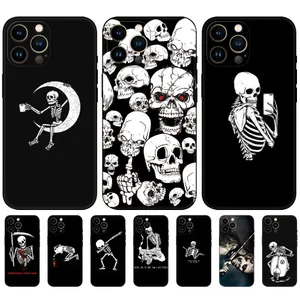 Halloween fall för iPhone 15 Pro Max 14 Plus 13 12 11 XR XS X 8 7 6 Skull Ghost Soft Tpu Lover Happy Print Moon Rose Flower Black Fashion Mobile Cell Phone Back Cover Skin