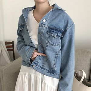 Jaquetas femininas denim casaco para mulher manga longa casual botões oversize estilo coreano turn down colarinho roupas femininas casacos de outono