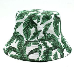 Berets verão mulheres praia balde chapéu verde doodle impressão sol ao ar livre rap hip hop panamá boné para homens respirável meninas pescador