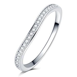 Luxo completo claro zircão pedra pavimentar cor prata onda anel de diamante noivado cocktail aliança casamento para mulheres girls274b