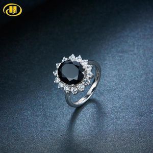 Küme Yüzük Hutang 925 Jewellry 4 45 CT Doğal Siyah Spinel Taş Katı S925 STERLING Gümüş Çiçek Nişan Alyans 216F