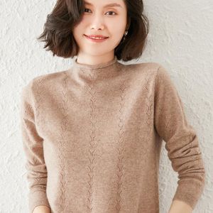Suéteres femininos suéter de lã de outono e inverno meio gola alta