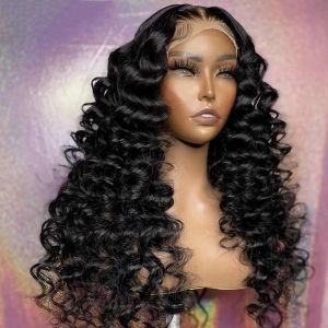 180% de perupeiros de cabelo humano de onda profunda de 180% precedidos 13x4 HD Lace Frontal Wig Synthetic Curly Wig for Women