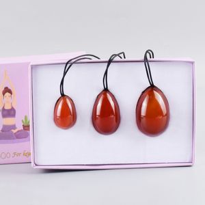 Jade Massage Egg Set Drill Natural Stone Red Agate Yoni Tool Mineral Healing Balls Kegel Övning bäcken golvmuskel för kvinnors hälsovård