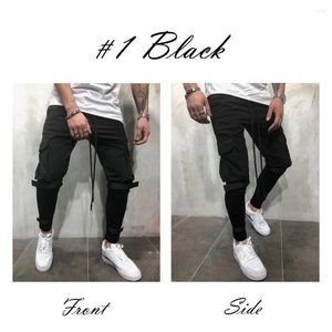 Calças masculinas 2023 Marca Mens Bolsos Sólidos Casual Slim Fit Calças Tracksuit Bottoms Skinny Track