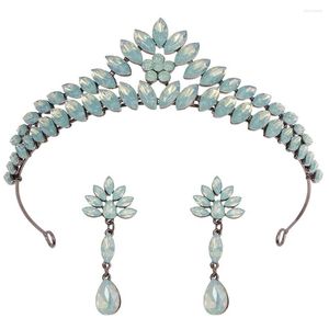 Collana orecchini set KMVEXO blu opale corona nuziale set principessa copricapo cristallo diademi nuziali strass diadema gioielli