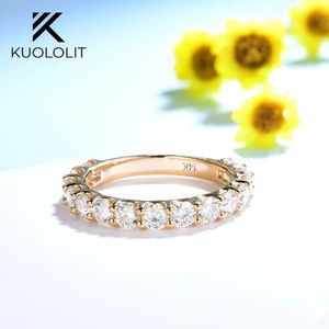 Solitaire Ring Kuololit Round Cut Diamond for Women Solid 14k 10k Yellow Gold Low Set Wedding Band Engagement Gift Fine Jewelry 231007