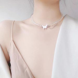 Choker koreansk fjäril flicka halsband minoritet design jord svala transparenta pärlor punk clavicle chain lady gåva