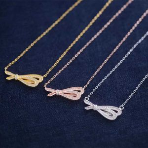 Tiff Necklace Designer Jewelry Luxury Fashion jewelry 925 Sterling Silver Half Bow Necklace Versatile Feminine Style Small and Simple Chain jewelry accessory