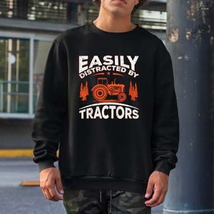 Hoodies masculinos engraçado agricultura citação presente facilmente distraído por tratores moletom masculino feminino streetwear crewneck com capuz topos de algodão