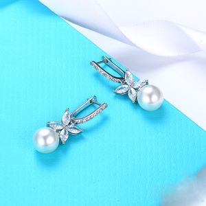 925 boucles d'oreilles en argent sterling trèfle d'amour pour femmes marque de luxe plein diamant papillon OL charme de fiançailles perle boucles d'oreilles boucle d'oreille bijoux