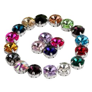 Glass Satellite Round Shape Glass Rhinestones With Claw Sew On Crystal Stone Strass Diamond Metal Base Buckle For Clothes 231007