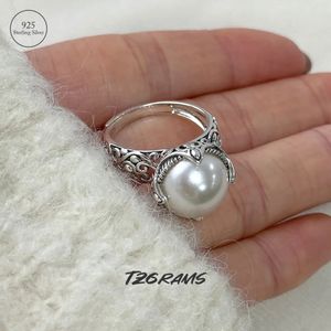 Solitaire Ring TZgrams 925 Sterling Silver Real Natural Freshwater Pearl for Women Vintage Statement Opening Type Fine Jewelry 231007