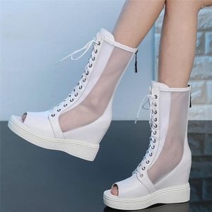 Dress Shoes 2023 Wedges High Heel Pumps Women Lace Up Genuine Leather Gladiator Sandals Female Top Summer Platform Oxfords