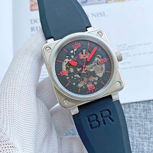 New Men Wristwatches Mens Bell 자동 기계식 시계 갈색 가죽 검은 고무 로치 손목 시계 Mens 시계 선물 MH566