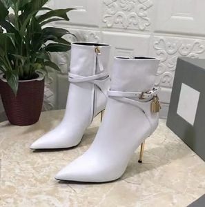 شتاء فاخر منمق Sondra Boots الجلود من جلد الغزال القفل الكاحل الكعب الكعب الأسود القتال غنيمة حفل زفاف الأحذية EU35-43