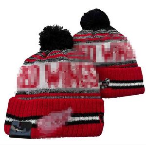 Röda mössa vingar bobble hattar baseball hockey boll möss 2023-24 modedesigner hink hatt hatt chunky stick faux pom beanie jul hatt sport stickade hattar