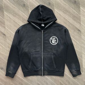 Real Pics Preto Hoodies Zíper Homens Mulheres Impresso Moletom Com Capuz Primavera Outono Moda Cardigan Jaqueta