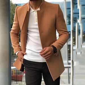 Men's Trench Coats 2023 Casual Youth Suit Autumn Trend Solid Color Slim Fitting Woolen Coat Triple Breasted Chic Poncho Men