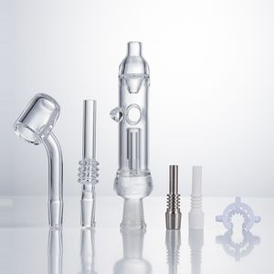 NC018 Dab Rig Glass Bong Smoking Pipe 10mm 14mm Quartz Ceramic Nails Quartz Banger Pipe Clip Air Hole Recycler Bubbler Pipes Water Bongs