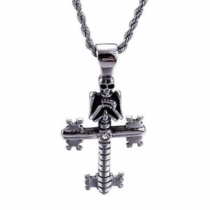 Punk mal crânio pingente colares para homens de aço inoxidável cruz corrente gótico motociclista jóias acessórios225h