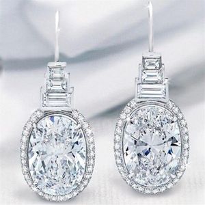 Top Sell Vintage Fashion Biżuteria ręcznie robiona 925 Srebrny Srebrny Owalny Cut White Topaz CZ Diamond Siez Kobiety Wedding Dangle Earri261t