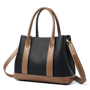 Bolsa de fraldas multiuso de couro liso, bolsa de ombro com placa para mulheres, bolsa crossbody de luxo, bolsa tote de 25cm com caixa