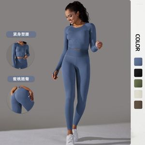 Active Set Sports for Women Gym långärmad Crop Top Suit Fitness Leggings Två bit Yoga Set Sportswear Tracksuit Clothes 2023