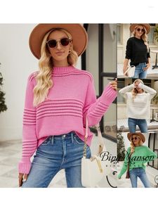 Frauenpullover Herbst und Winter Pullover Pullover vielseitiger Boxenstreifen runde Hals -Strickwege Mode