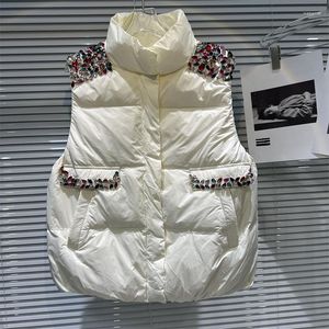 Gilet da donna 2023 Autunno Inverno Donna In rilievo Diamante Corto Gilet di cotone Casual Colletto alla coreana Gilet senza maniche Giacca Nero Bianco