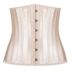 Woman Satin Lace Up Waist Cincher Corselet Body Shaper Sexy 24 Steel Bones Waist Control Underbust Corsets & Bustiers247d