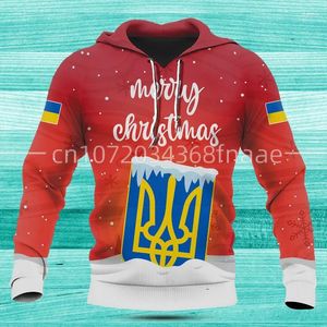 Hoodies masculinos 2023 Ucrânia com capuz Natal boneco de neve impressão casual moletom rua e moletom com zíper feminino