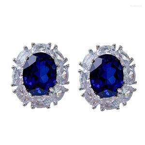 Stud Earrings Women 925 Silver Sparkle Blue High Carbon Diamond Fine Jewellry For Luxury Wedding Gift