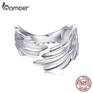 925 Sterling Silver Angel Wing Finger Ring Platinum Plated Adjustable Size 6-9 Original Design Ring for Women SCR512 210512282D