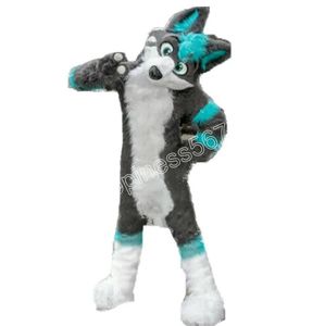 2024 Hot Sale Gray Wolf Husky Mascot Costumes Cartoon Character Outfit Suit Carnival Adults Size Halloween Christmas Party Carnival Dress suits